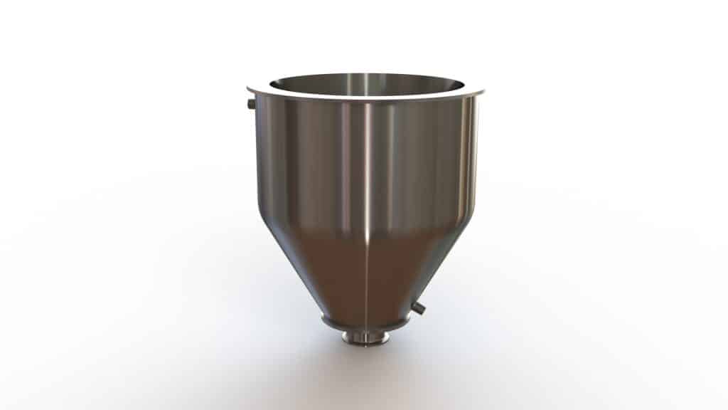 14" Double Walled Funnel 14" Inner Funnel, 3" Sanitary Fitting, 32ra Inside, 125ra Outside