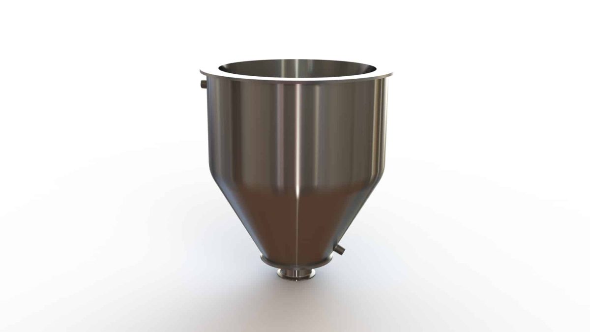 14" Double Walled Funnel 14" Inner Funnel, 3" Sanitary Fitting, 32ra Inside, 125ra Outside