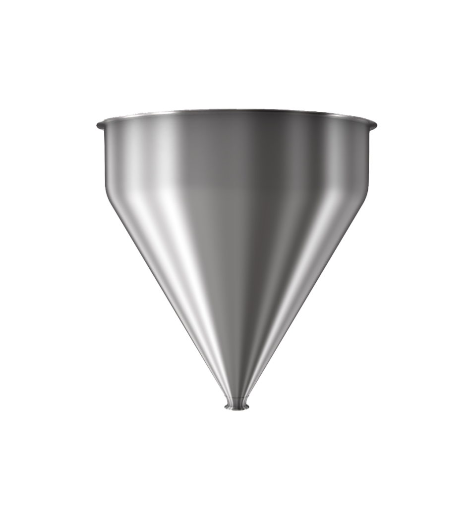 304 Stainless Steel funnel with 1 1/2" sanitary fitting 14.7 gallons, 19.93" ID x 21.84" OAH