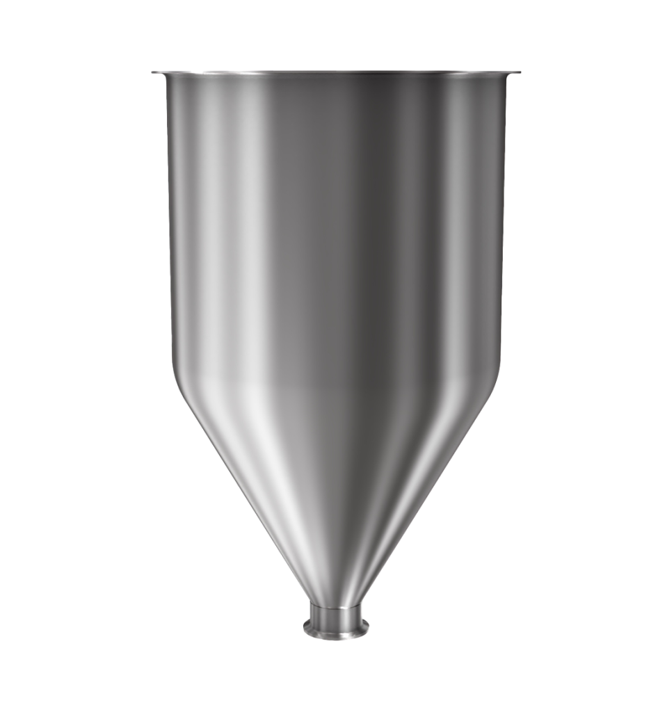 304 Stainless Steel funnel with 2" sanitary fitting 6.7 gallons, 11.85" ID x 20.75" OAH